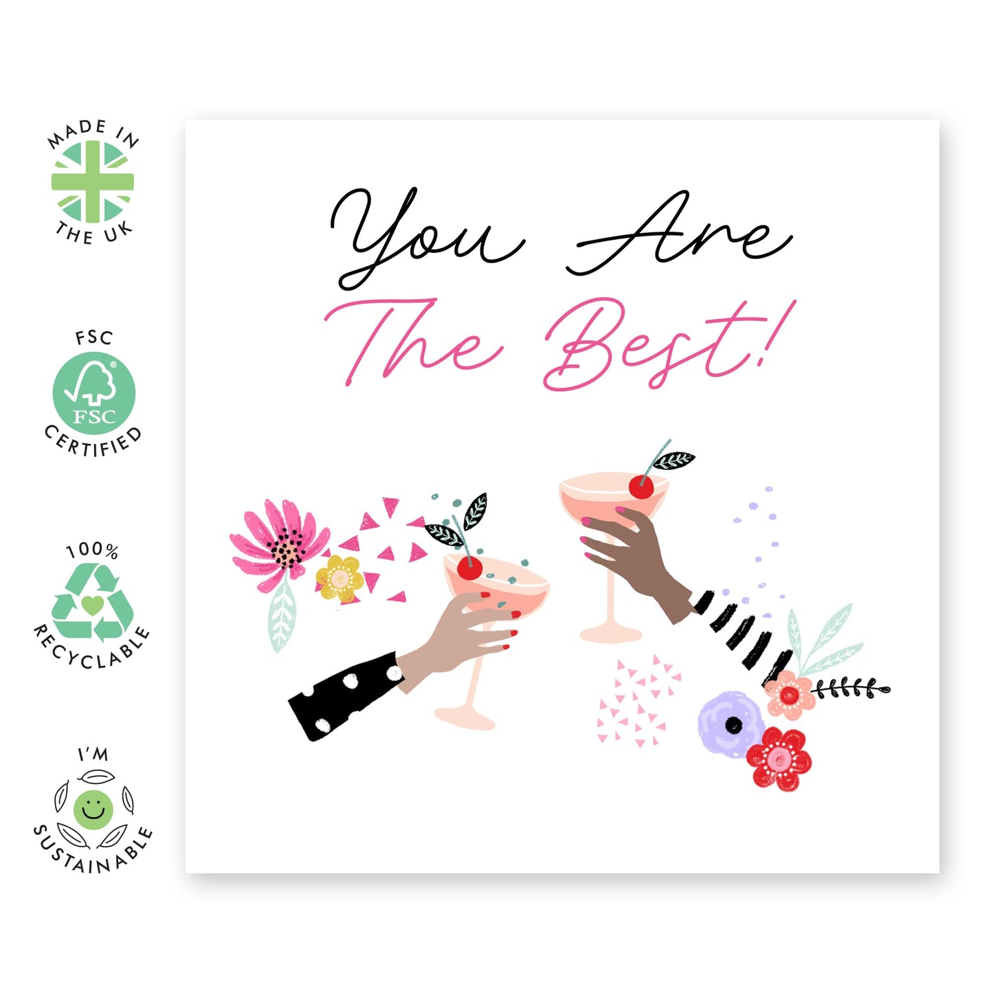 Cheers Happy Greeting Card - 'You Are The Best Cocktails' - Gifts for Friends, Coworkers, Colleague, Cousin, BFF, Neighbours, Uncle, Brother - Celebrating - Comes with Fun Stickers
