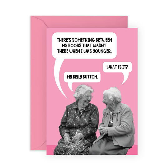 Hilarious Greeting Card for Mum or Grandma - 'OLD LADIES BELLY BUTTON' - Gift for Mummy, Mama, Ma, Granny, Nan, Nana, Wife, Sister, Bestie, BFF, Auntie - Mothers Day Card Ideas - Comes With Stickers