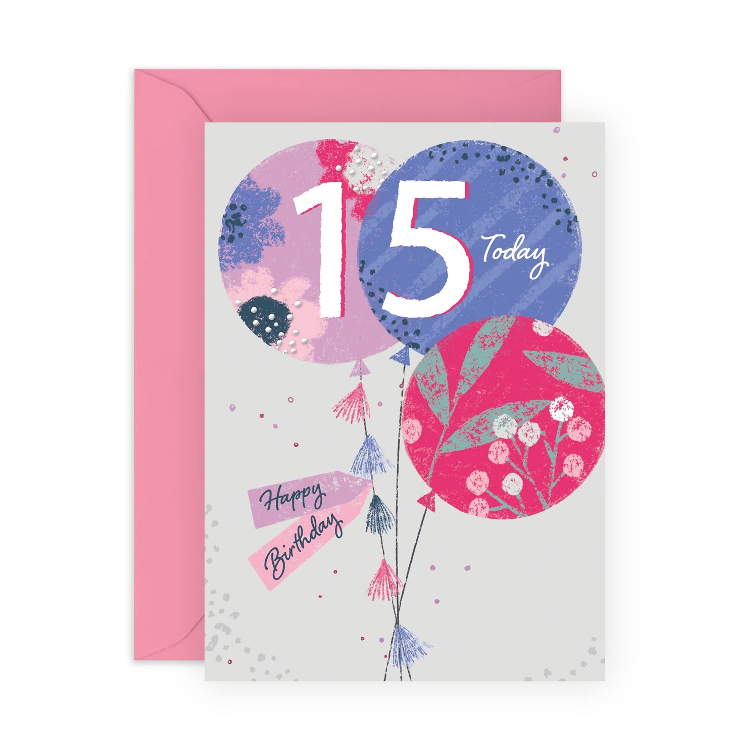 15th Birthday Card For Boys Girls - Happy Birthday Card - Fifteen Year Old Birthday Balloons For Teens - Cute Greeting Cards For Son Daughter Nephew Niece - Comes With Stickers - By Central 23