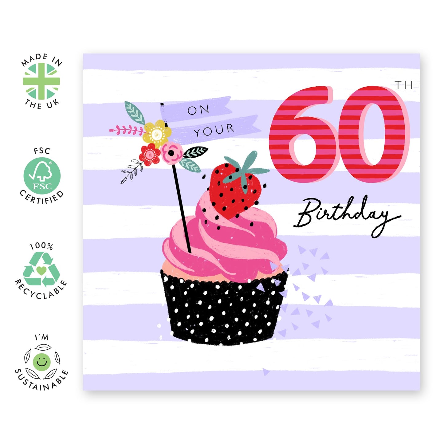 60th Birthday Card For Her - Sixtieth Bday Cupcake - Sixty Year Old Gifts For Women - Milestone Cards For Aunt Nan Grandma - Wife Birthday Card - Comes With Fun Stickers By Central 23