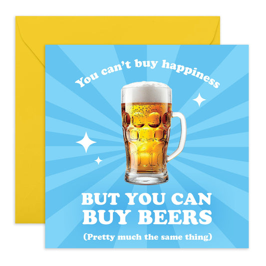 Greeting Card - 'BEER HAPPINESS' - Perfect for Celebrating with a Refreshing and Cheers-Worthy Twist - Ideal for Beer Lovers & Adding Fun, Joyful Touch to Their Day - Comes With Stickers By Central 23