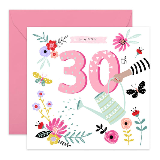 30th Birthday Card For Her - 30th Birthday Watering Can - Wife Mum Mummy - Sister - Birthday Card - Bday Card - Happy Thirtieth Birthday Greeting Card For Friends - Comes With Stickers By Central 23