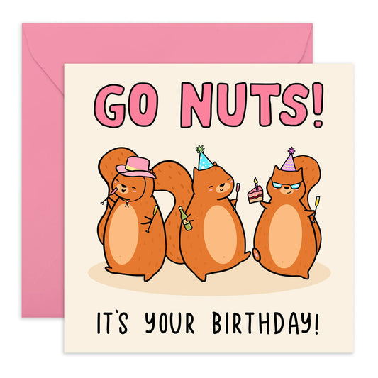 Birthday Cards For Mum Dad - Go Nuts Birthday Squirrels - Birthday Card Women Men - Birthday Gift Girlfriend Boyfriend - Wife Husband Birthday Card - Son Daughter - Comes With Stickers By Central 23