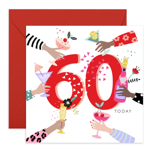 Birthday Cards For Her Age Sixty - Pretty 60th Birthday Card For Women - Cocktails Celebration - 60 Year Old Gifts For Mum Nan Aunt Wife Friends - Comes With Fun Stickers By Central 23`