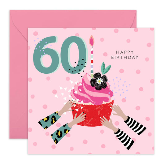 Mum 60th Birthday Card For Her - Elegant 60 Year Old Gifts For Women - Bday Cupcake - Happy Birthday Card For Her Nan Aunt Wife Friends - Comes With Fun Stickers By Central 23`