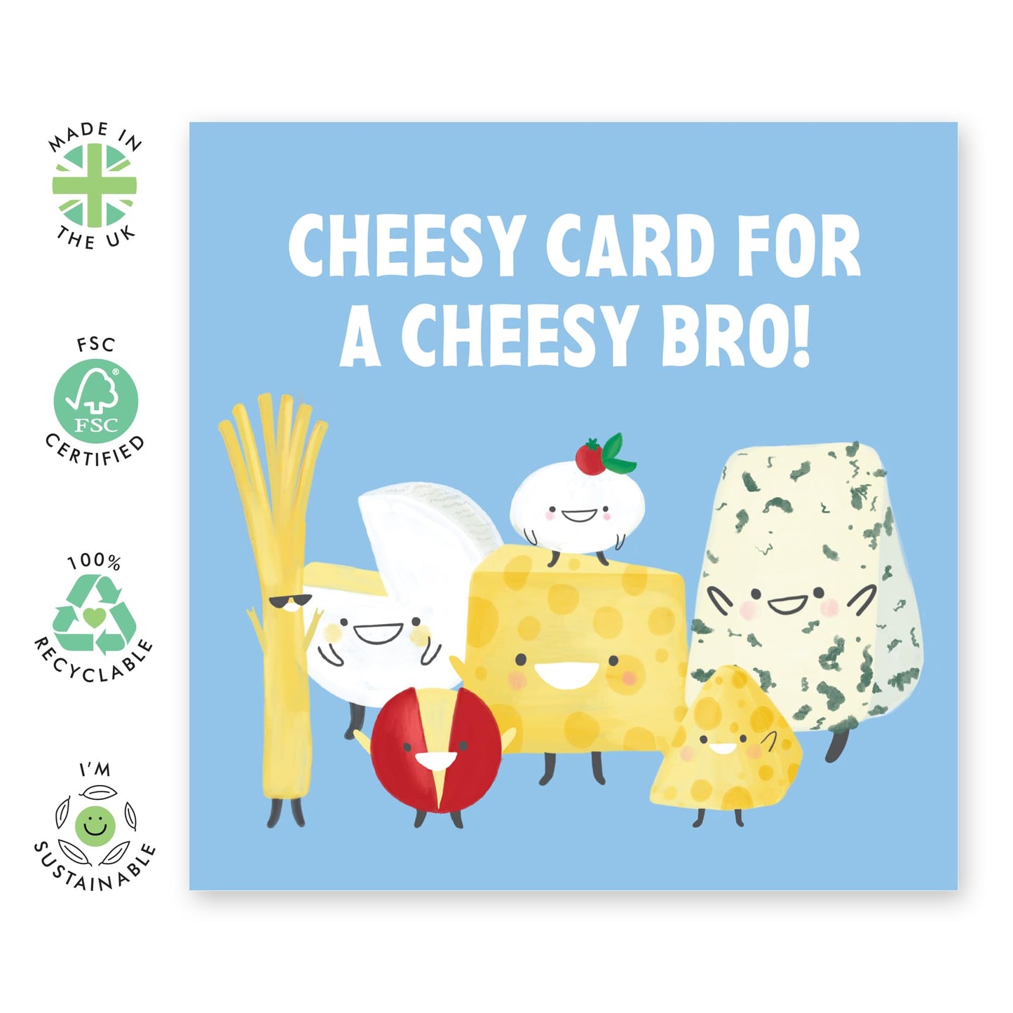 Brother Birthday Card For Him Men Male - Cheesy Card For Cheesy Bro - Funny Food Puns Jokes - Quirky Greeting Cards - Gifts For Brother In Law - Comes With Fun Stickers By Central 23