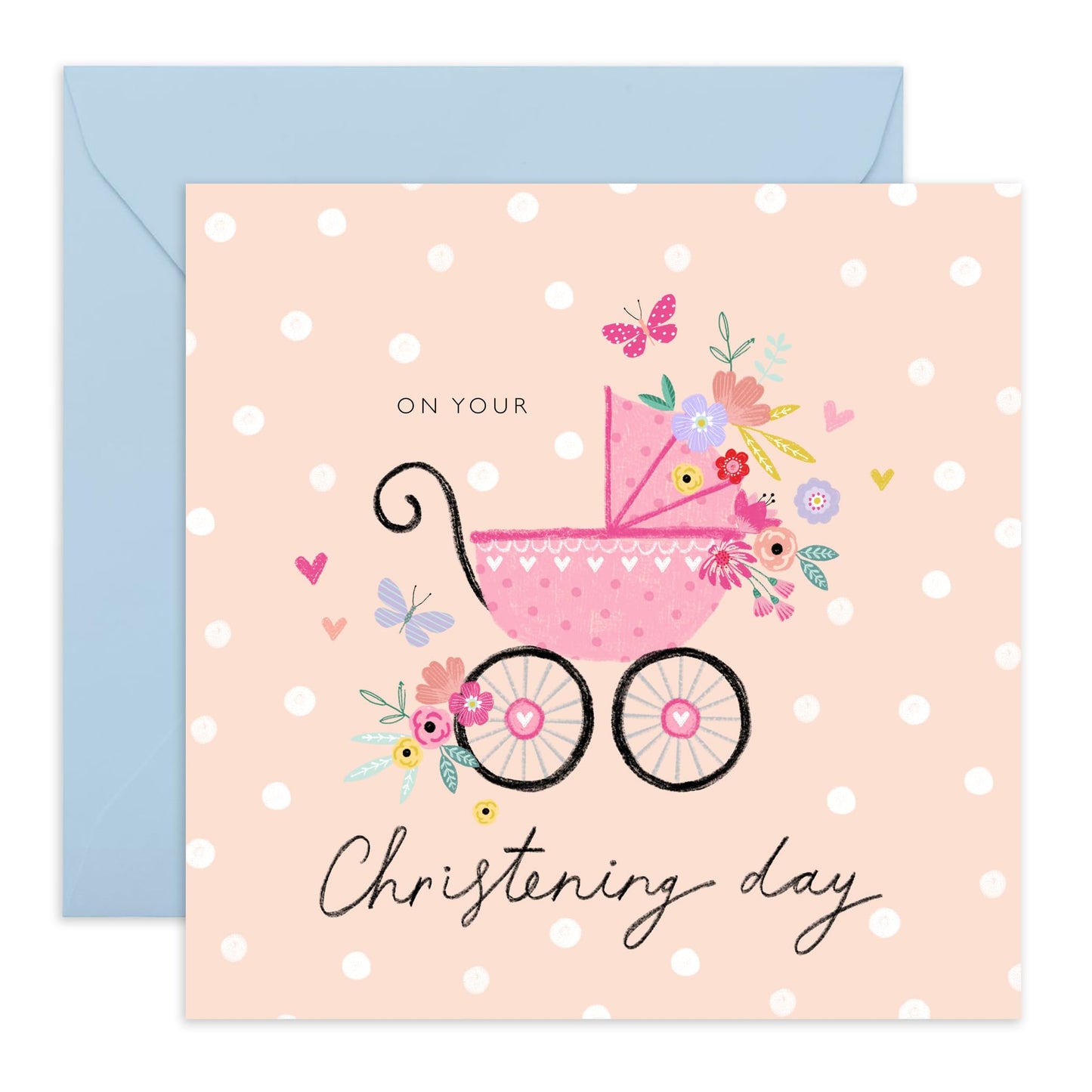 Dedication Day For Baby Girl - On Your Christening Floral Pram - Baptismal Card Baby - Christening Card For Niece - Baptism Granddaughter - Gift From Aunt Uncle - Comes With Fun Stickers By Central 23