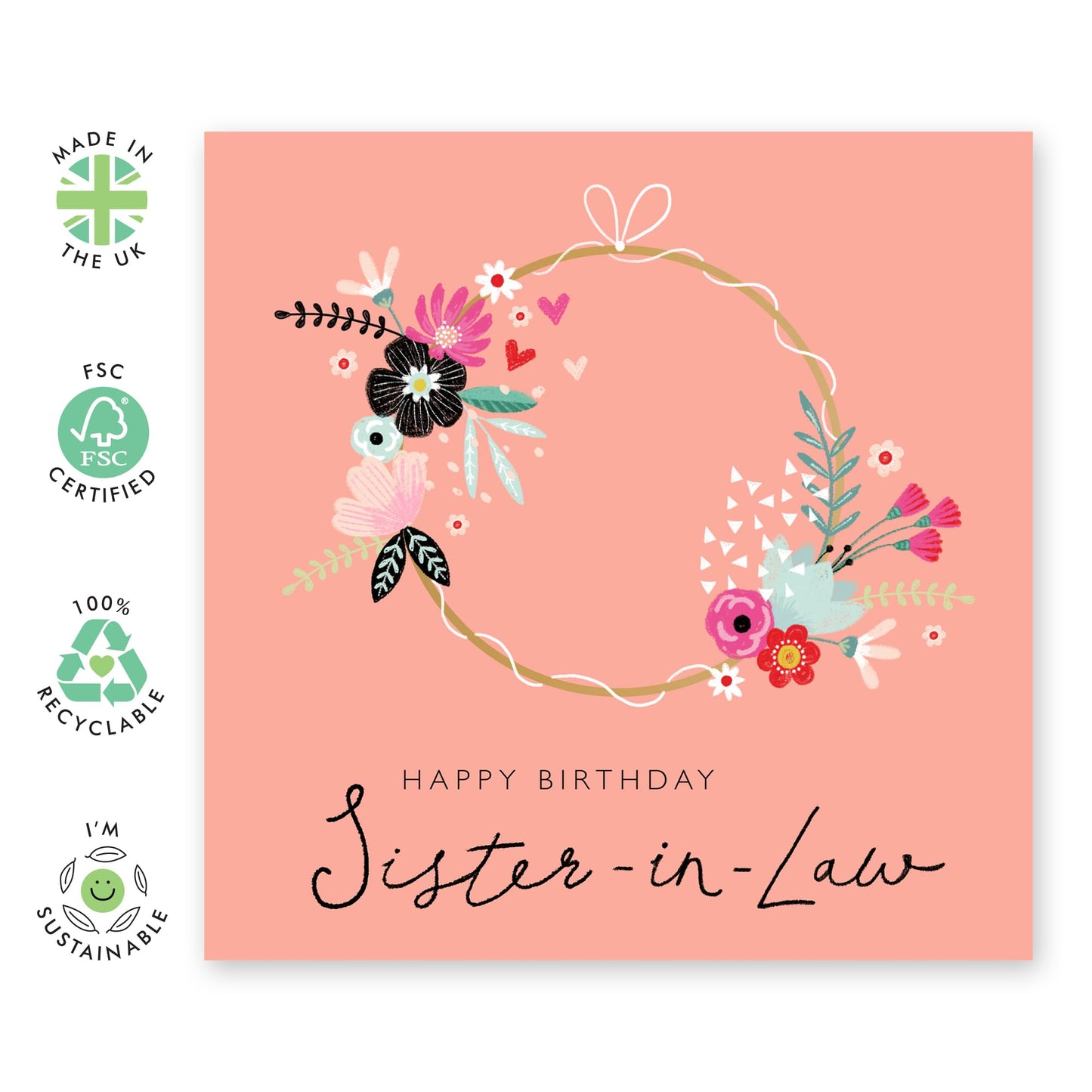Sister In Law Birthday Card - Greeting Cards Birthday Female Sister Women - Gifts For Her - Sweet Flower Card And Envelopes - Pretty Floral Cards - Comes With Fun Stickers By Central 23