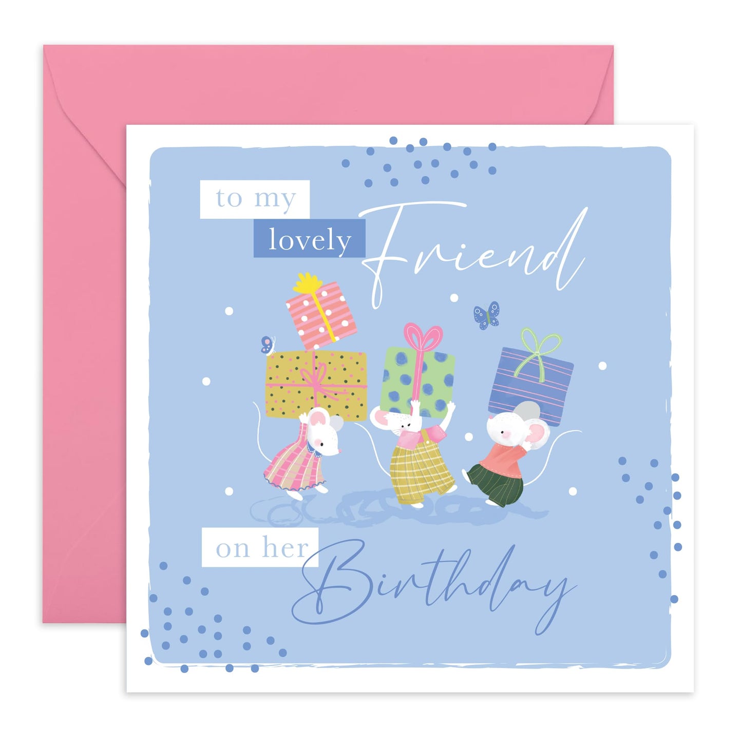 Adorable Birthday Card Mouse - 'Lovely Friend Mouse Birthday' - Gifts for Girlfriend, Bestie, BFF, Her, Women, Ladies, Gal, Sis - Giving Gifts - Comes with Fun Stickers