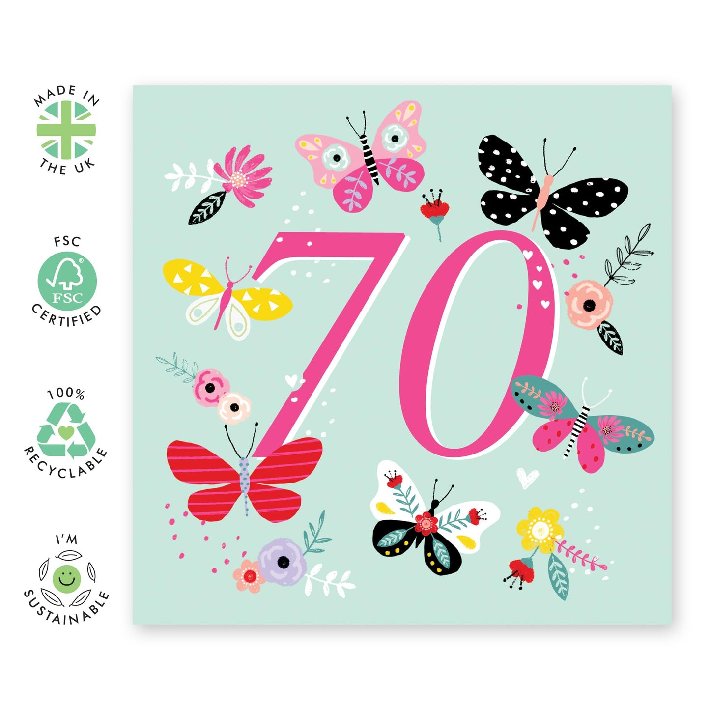Butterfly Birthday Cards For Women Age Seventy - Seventieth Birthday Card For Her - Pretty Butterflies Gifts - Happy 70th Bday Card For Mum Aunt Friends Nan - Comes With Fun Stickers By Central 23