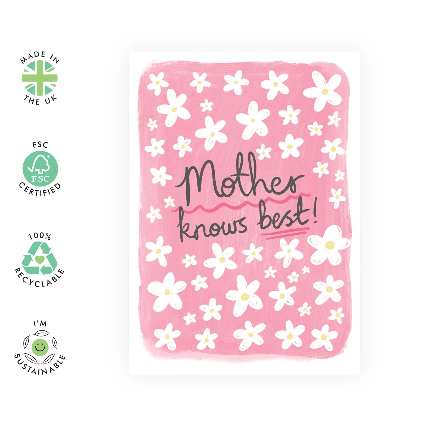 Mum Birthday Card Floral - Mother Knows Best - Thank You Cards For Mummy - Mother's Day Cards For Mama, Mam, Her, Women, Ladies From Daughter Son - Thoughtful Gift - Comes With Stickers