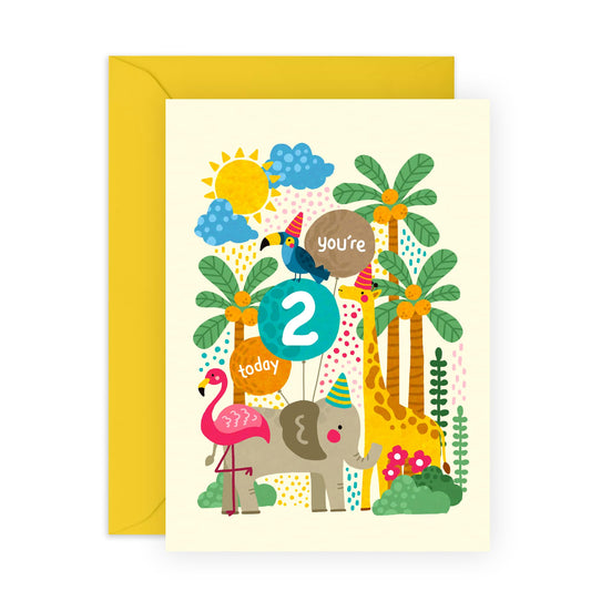 Central 23 Two Years Old Birthday Card Boys Girls - Wild Animals Age 2 - Happy 2nd Birthday Card Kids - Baby Milestone Age 2 - Gifts Son Nephew Grandson - From Mum Dad - Comes With Stickers