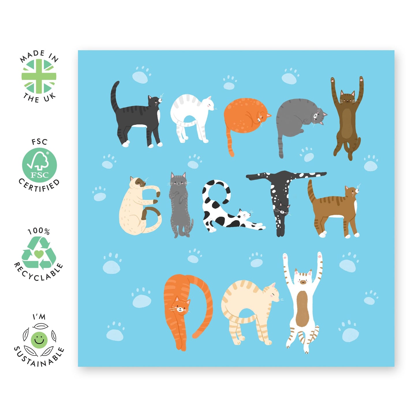 Cute Cats Birthday Card - 'Cats Happy Bday' - Gift for Cat Lovers, Owners, Fur Parents, Fur Mum and Dad, Kids, Children - Cat Letterings - Comes with Fun Stickers