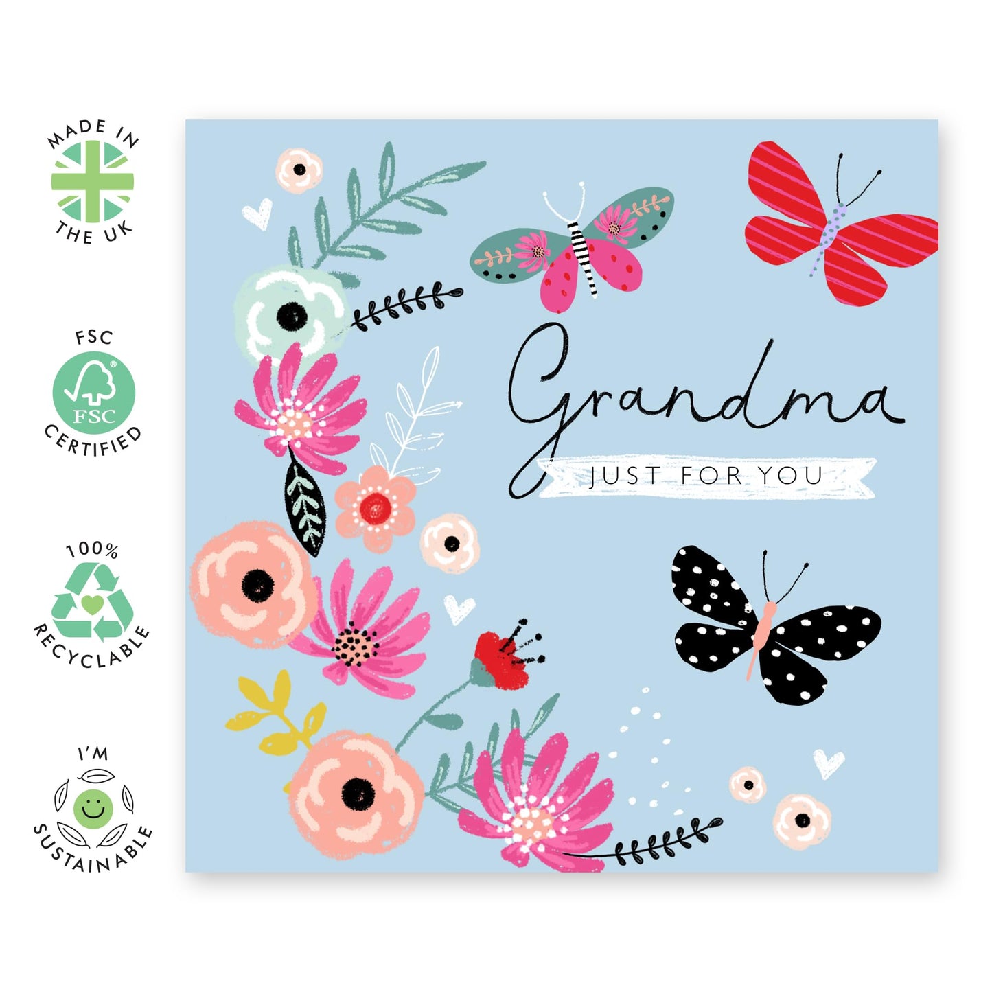 Central 23 Grandma Birthday Card - Butterflies Grandma Just For You - Pretty Greeting Cards For Grandmother - Flower - Nana Birthday Card For Her - Gifts For Women - Comes With Stickers By Central 23