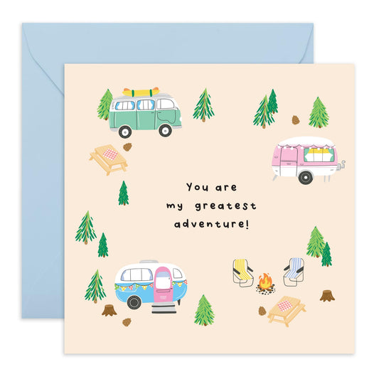 Romantic Camping-Themed Love Card – ‘My Adventure'– Greeting Card for Partners, Couples, Backpackers, Campers, Wife, Husband, Girlfriend, Boyfriend, Him, Her - Anniversary Ideas -Comes with Stickers
