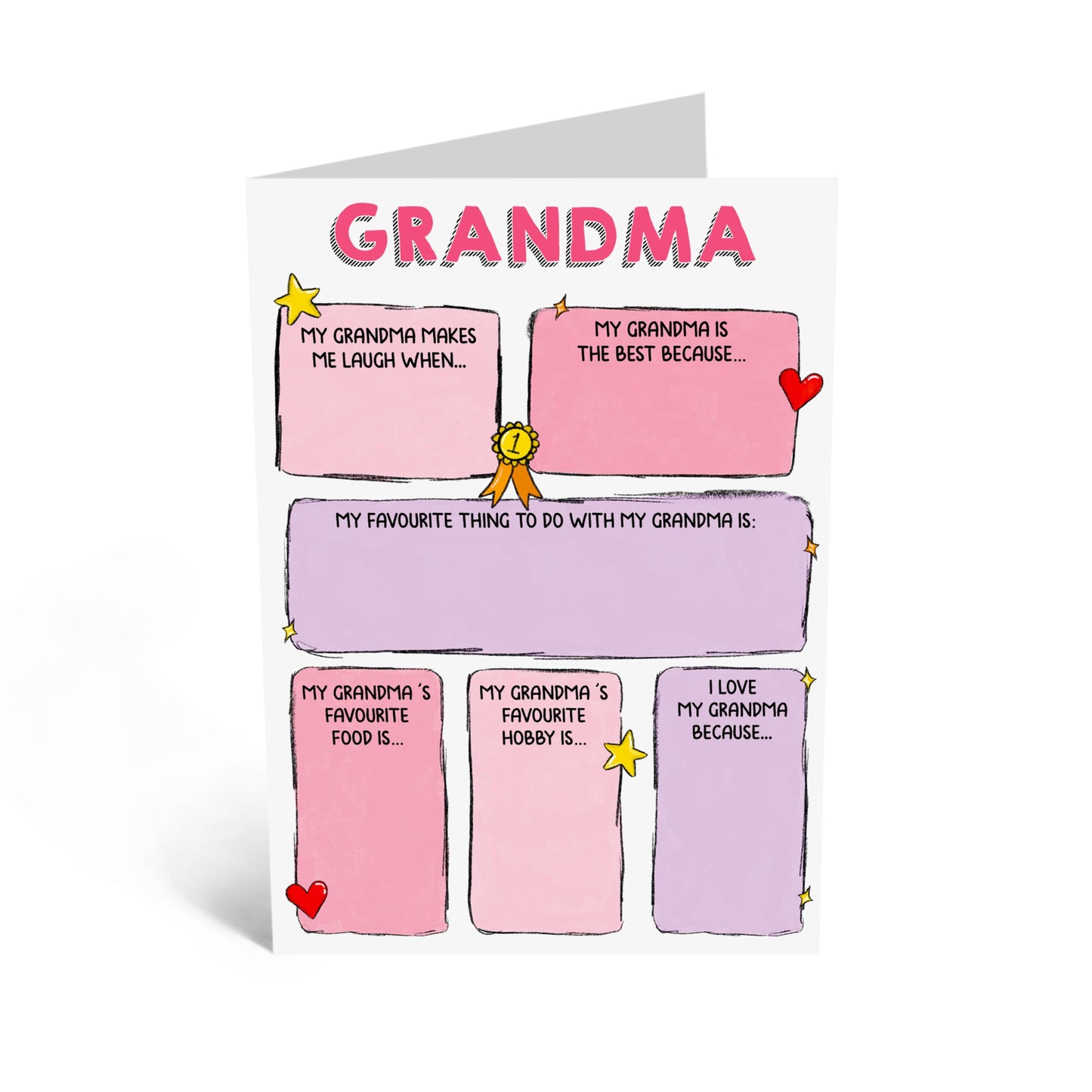 Customized Greeting Card - 'I LOVE MY GRANDMA FILL IN YOURSELF' - Appreciation and Thank You Gift for Granny, Nana, Nan, Grandparent, Her, Women - Mothers Day - Comes With Stickers