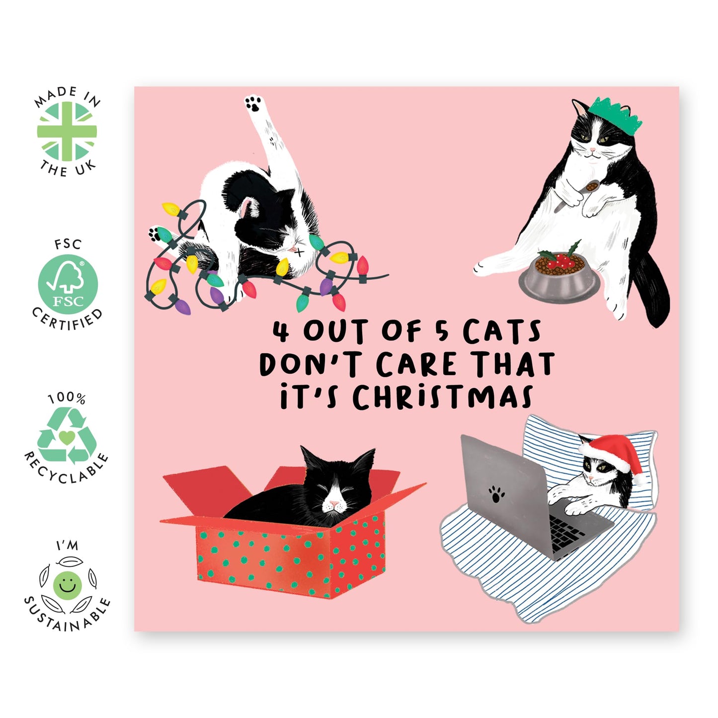 Christmas Cards Men Women - Cats Dont Care Its Christmas - Cat Christmas Cards Mum Dad - Wife Husband Xmas Card Brother Sister - Christmas Card Box - Gift - Comes With Fun Stickers - By Central 23