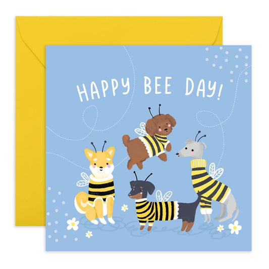 Funny Birthday Card - 'HAPPY BEE-DAY, DOG!' - Perfect for Celebrating Your Furry Friend's Special Day with Humor - Ideal for Dog Owners Pet Lovers Friends Families - Comes With Stickers By Central 23