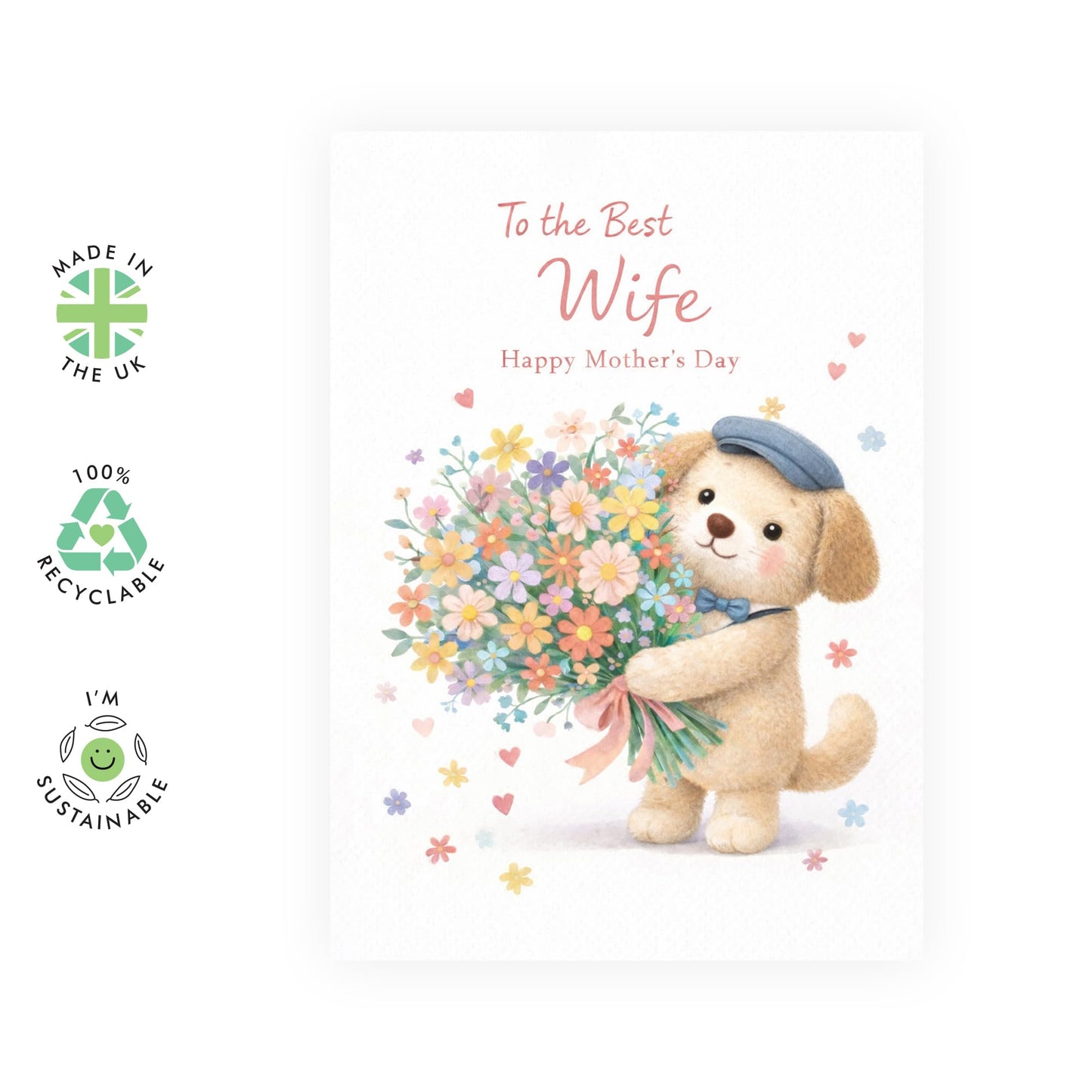 Wife Mother’s Day Card – Kitten With Flowers - Greetings for Cat Lovers Fur Mum Mama Mums Mummy Her Ladies Wifey Spouse Partner Babe Hun from Husband Partner – Comes with Sweet Stickers