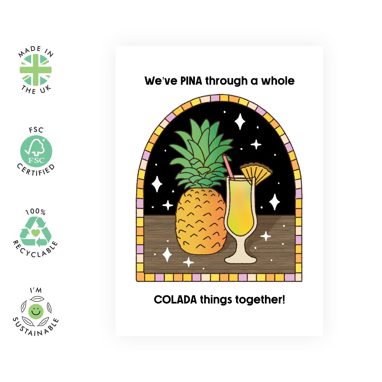 Greeting Card - 'PINA COLADA THINGS' - Perfect for Celebrating Tropical Vibes with a Fun Pina Colada Design - Ideal for Friends, Family, Tequila Lovers, Besties, - Comes with Stickers by Central 23