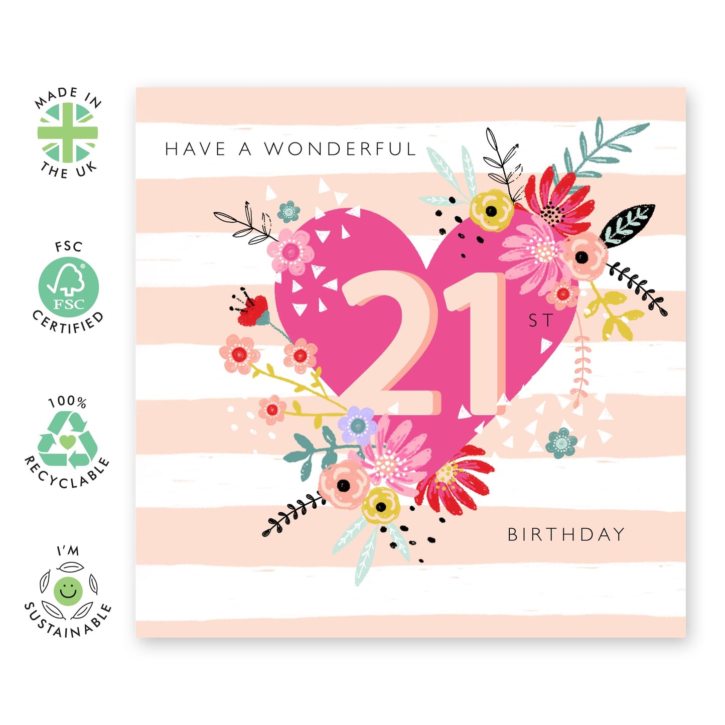 Floral Birthday Card For Women Age 21 - 21st Floral Heart - Twenty-first Birthday Greeting Cards - Happy 21st Birthday Cards Daughter - Gifts For Sister Niece - Comes With Fun Stickers By Central 23
