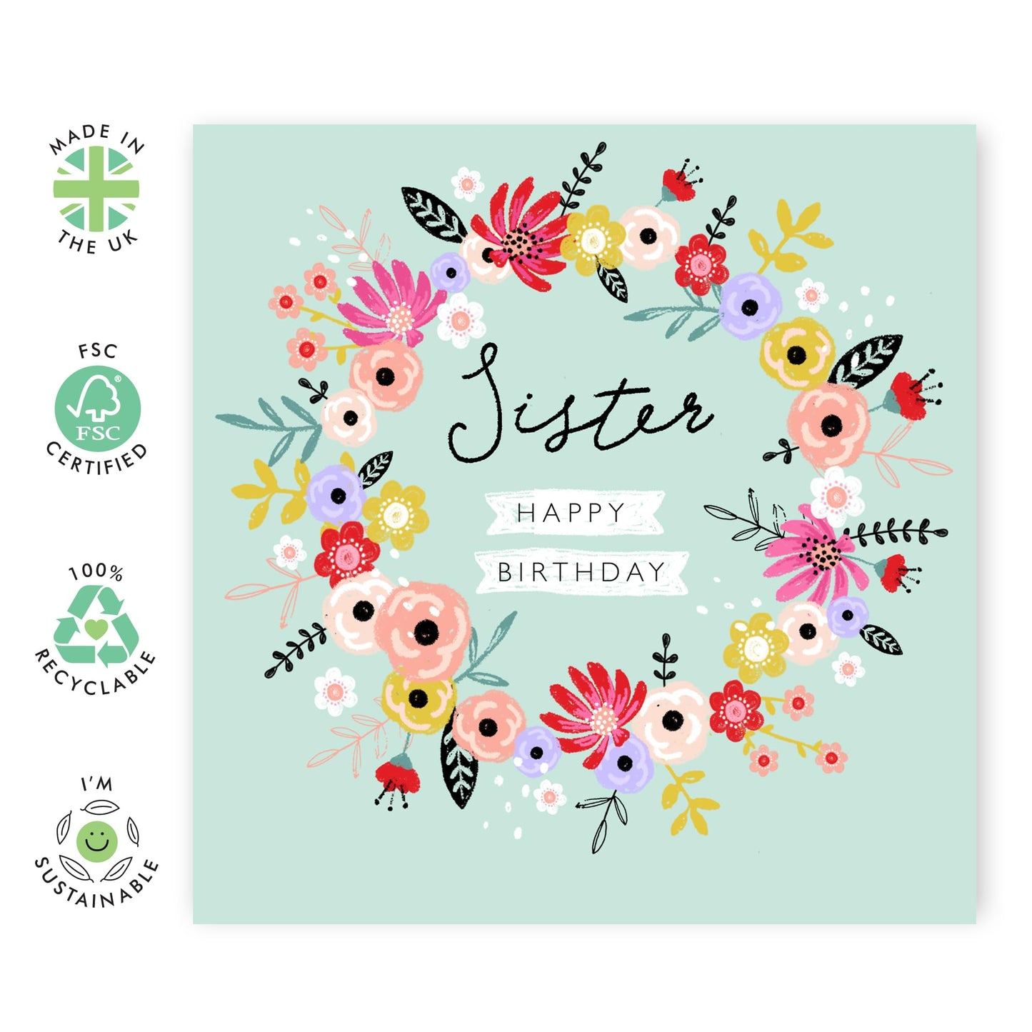 Happy Birthday Cards For Sister - Flower Bouquet Card - Floral Cards For Her - Pretty Quirky Gifts Presents For Women Female Sibling - Comes With Cute Stickers By Central 23