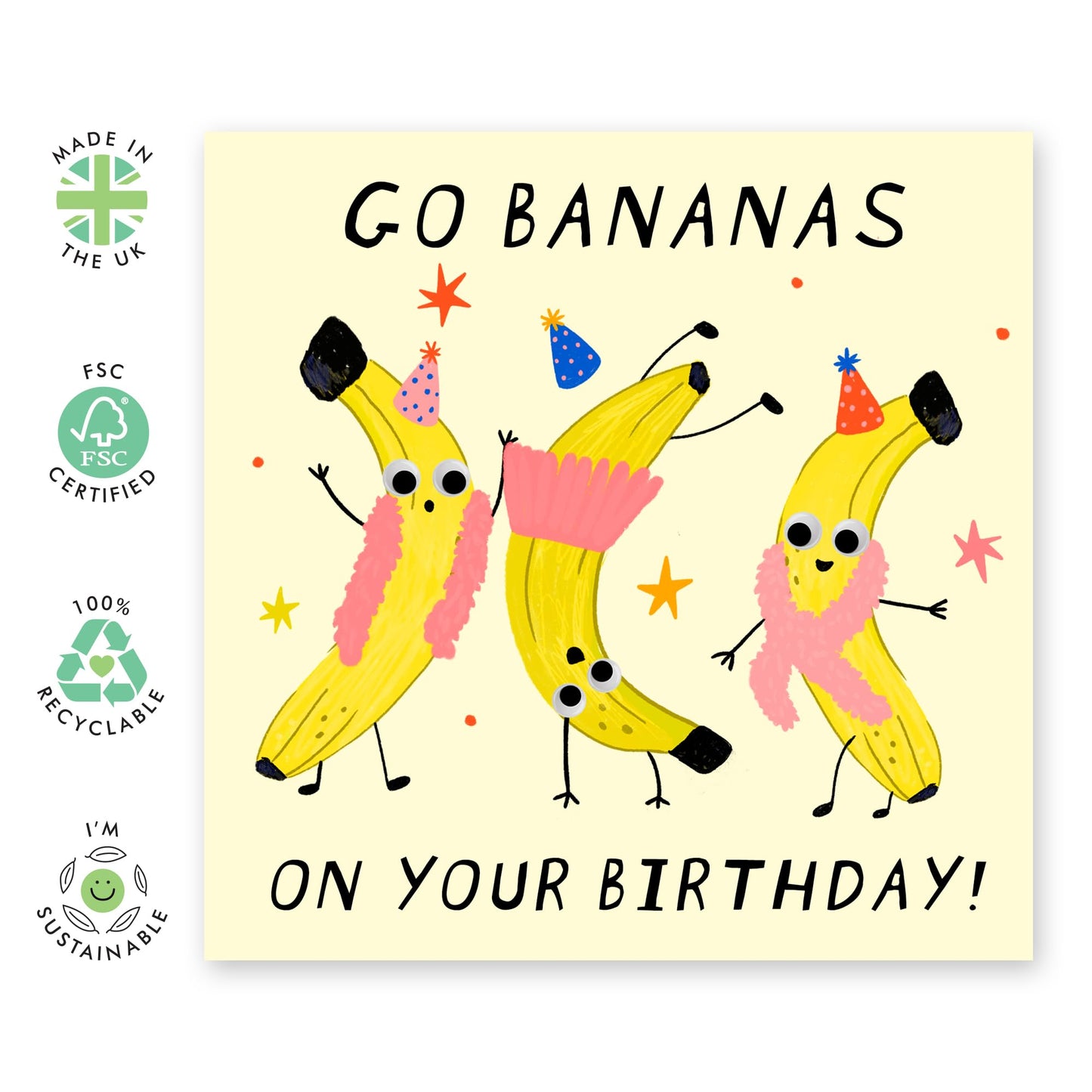 Greeting Card - 'BANANAS' - Perfect for Any Occasion with a Fun & Fruity Twist - Ideal for Adding a Touch of Humor & Playfulness to Celebrations or Everyday Moments - Comes With Stickers By Central 23