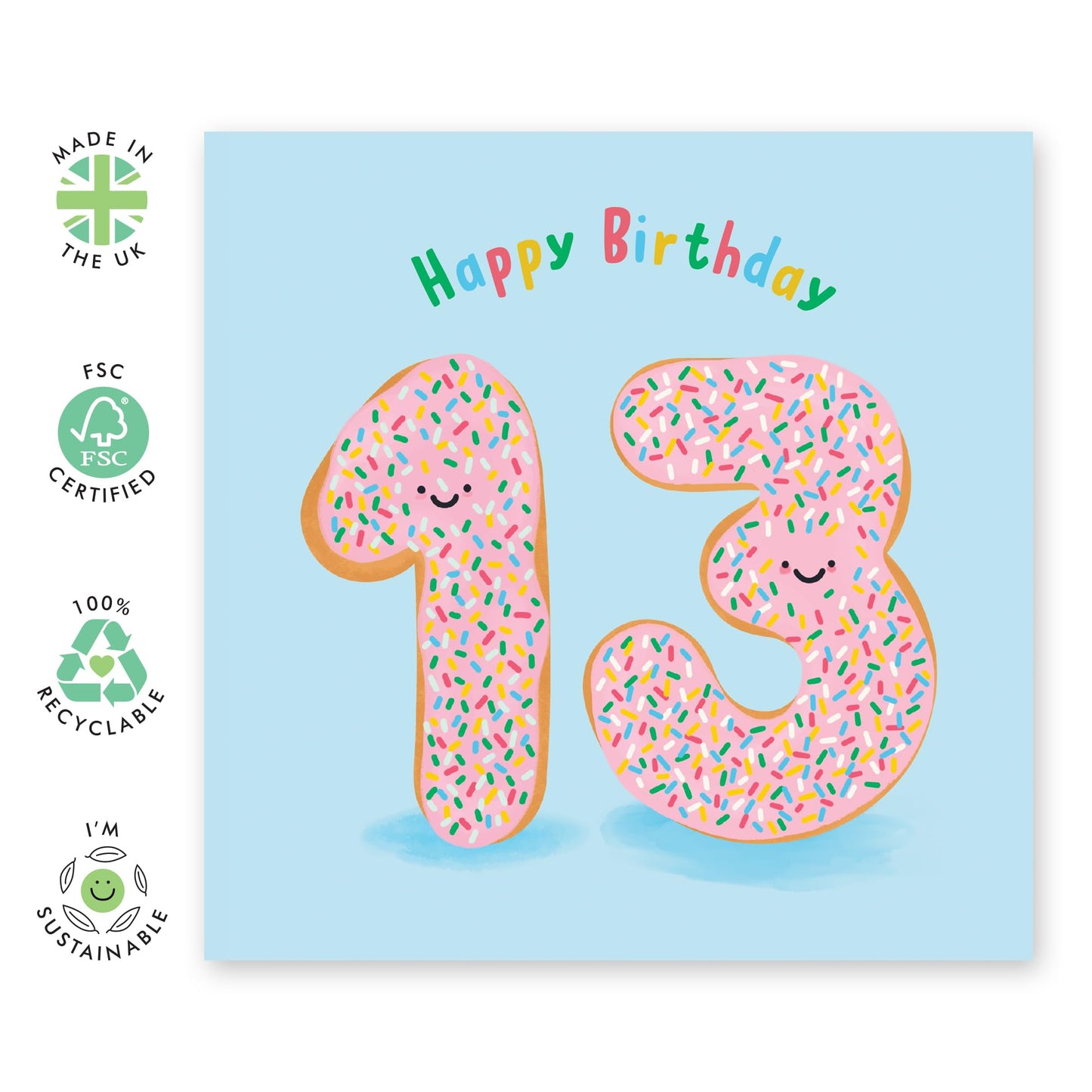 13th Birthday Card For Boys Girls - Donut Age 13 - Happy Thirteenth Birthday Card For Teens - Donut - Gifts For Him Son Nephew Grandson - Kids Child - Comes With Fun Stickers - By Central 23
