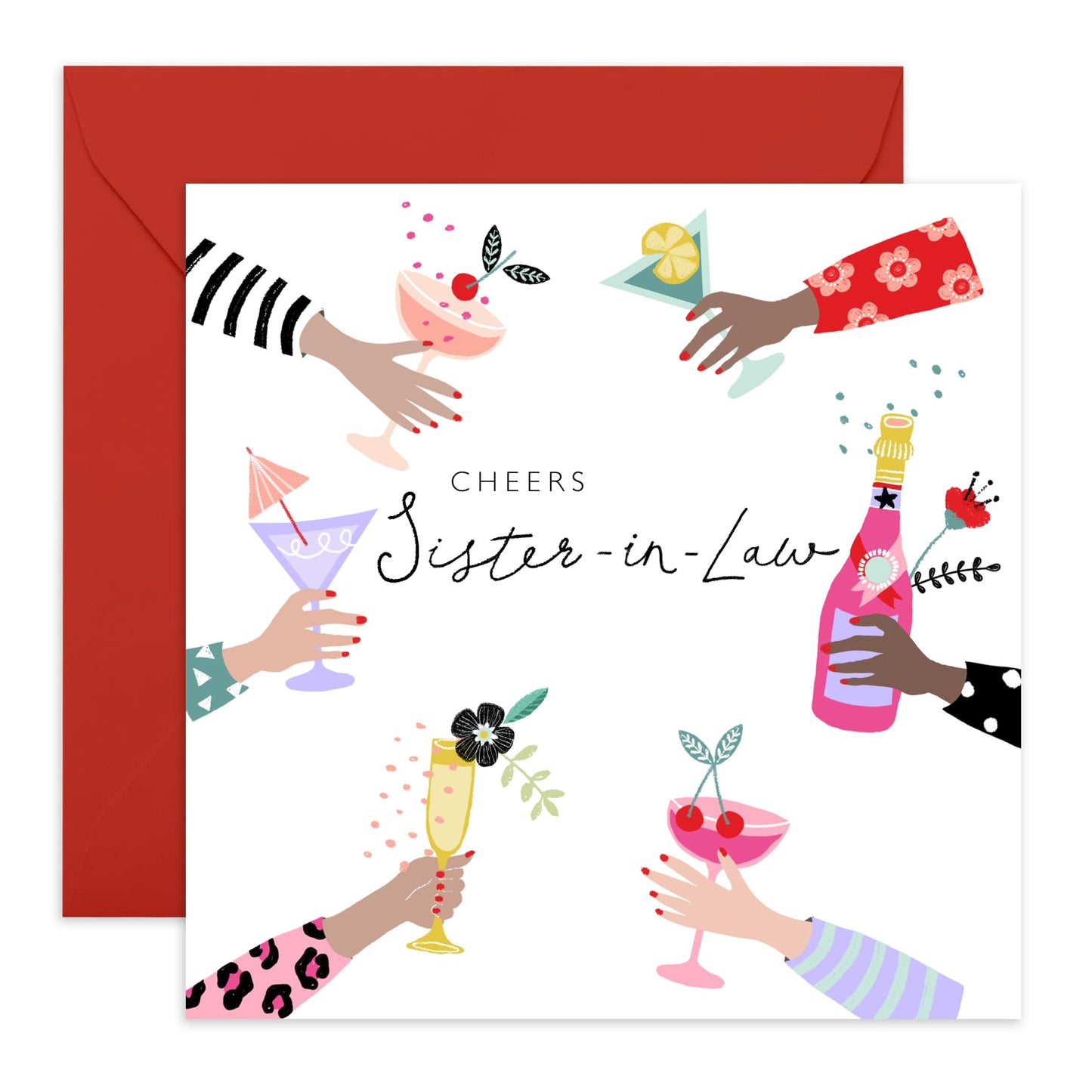 Birthday Cards For Sister In Law - Cheers Cocktail Drinks - Happy Birthday Greeting Cards For Sis-in Law - Lovely Gifts For Her Female Women - Comes With Fun Stickers By Central 23