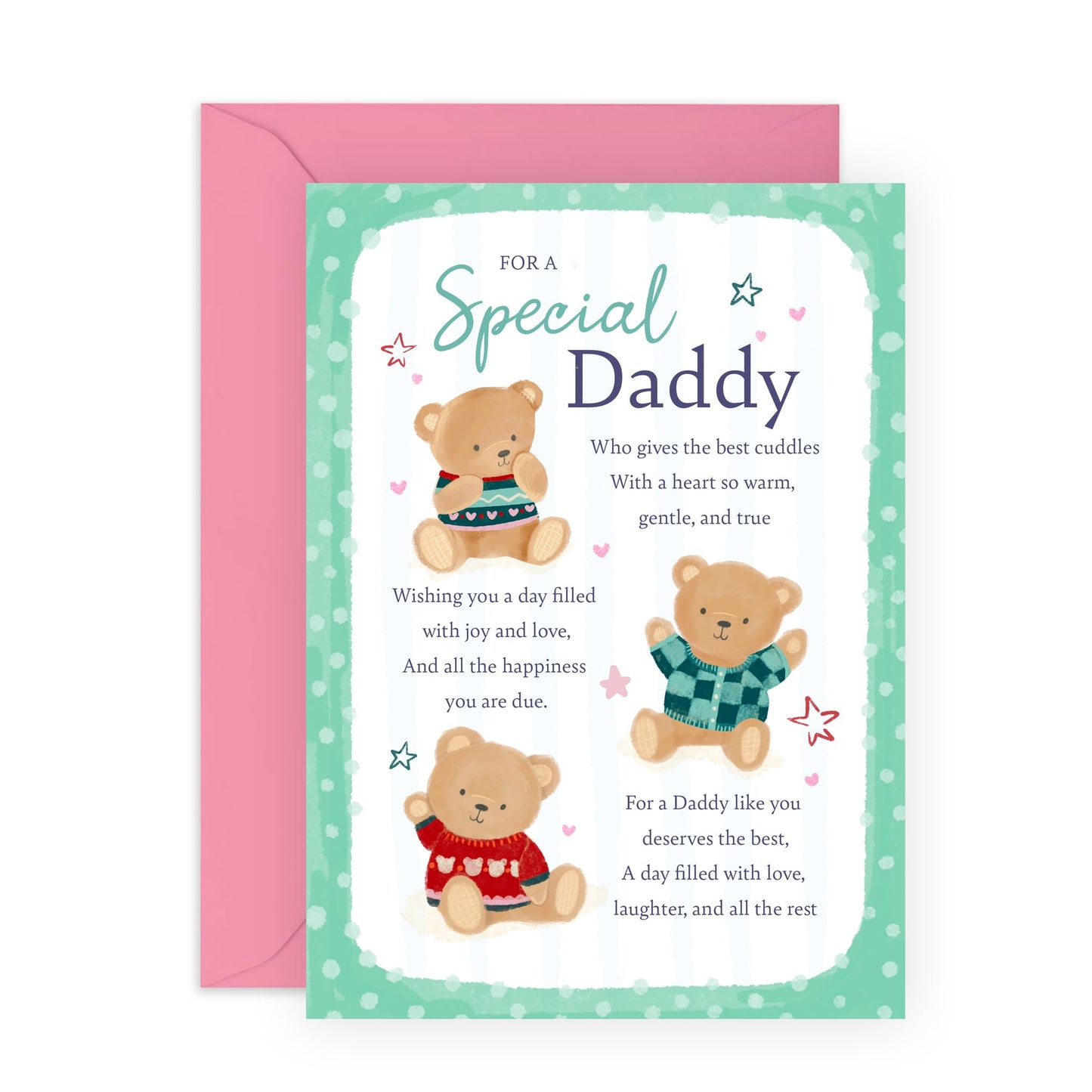 Dad's Sweet Greeting Card - 'Teddy Daddy' - Gifts for Father, Papa, Daddy, Pop, Old Man from Son, Daughter, Kids - Cuddles For You - Comes with Fun Stickers