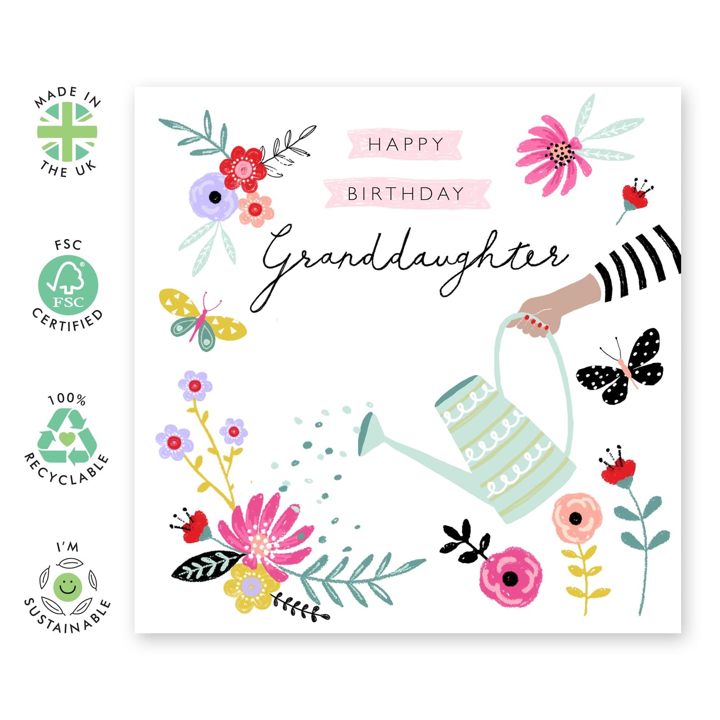 Happy Birthday Granddaughter Card - Flowers Garden - Elegant Floral Birthday Card For Women - Flower Card For Girls - Granddaughter Gifts For Her- Comes With Fun Stickers - By Central 23