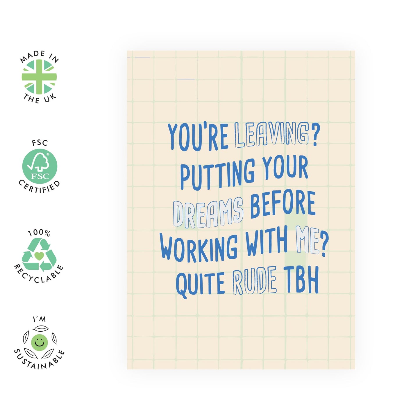 Jokes on Leaving Colleagues Card - 'Putting Your Dreams Before Me' - Gifts Greetings for Workmates, Coworkers, Colleagues, Mate, BFF - TBH - Comes with Fun Stickers