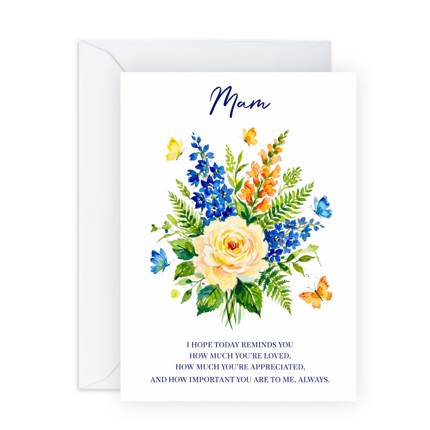 Mother’s Day Card for Mam - ‘How Much You’re Loved’ Elegant Floral Greeting Card - Beautiful Watercolor Bouquet for Mammy - Made in UK - Includes Premium White Envelope