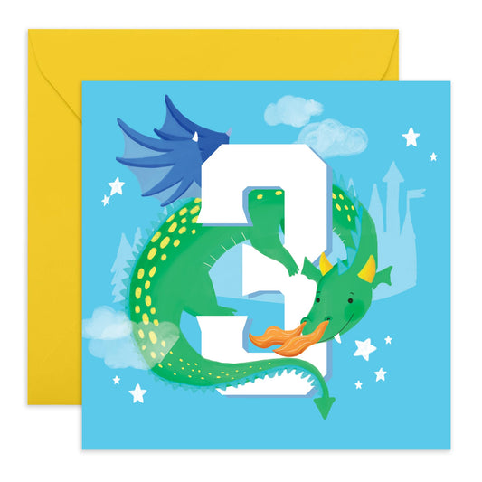 Three Years Old Boy Birthday Card - Dragon Age 3 - Birthday Cards For Daughter - Happy 3rd Birthday Card - Gifts For Son Nephew Grandson - From Mum Dad - Comes With Fun Stickers - By Central 23