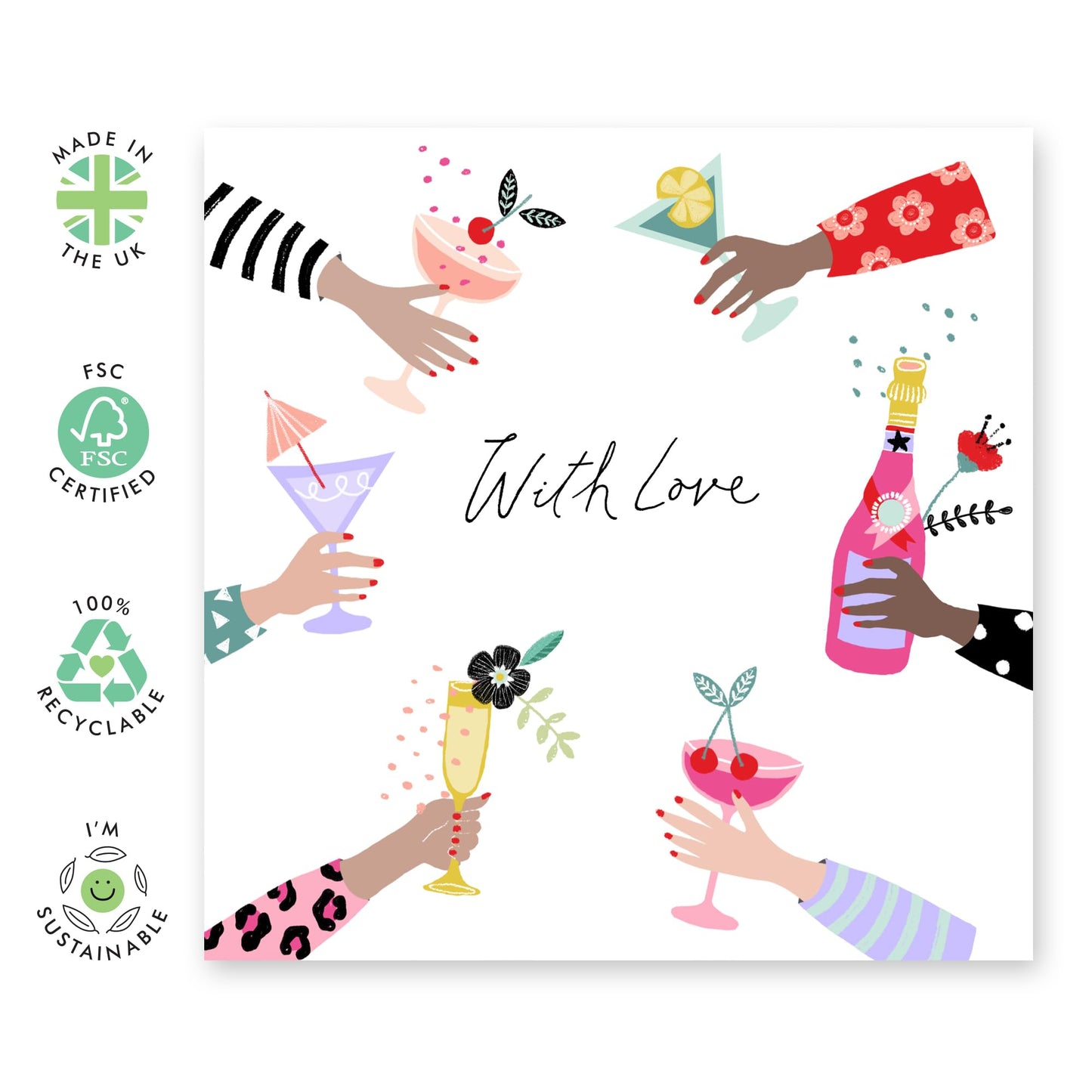 Wife Anniversary Card - With Love Cocktails - Mothers Day Card From Son Daughter - Birthday Card For Women - Valentines Card Girlfriend - Love Cards For Her - Comes With Stickers By Central 23