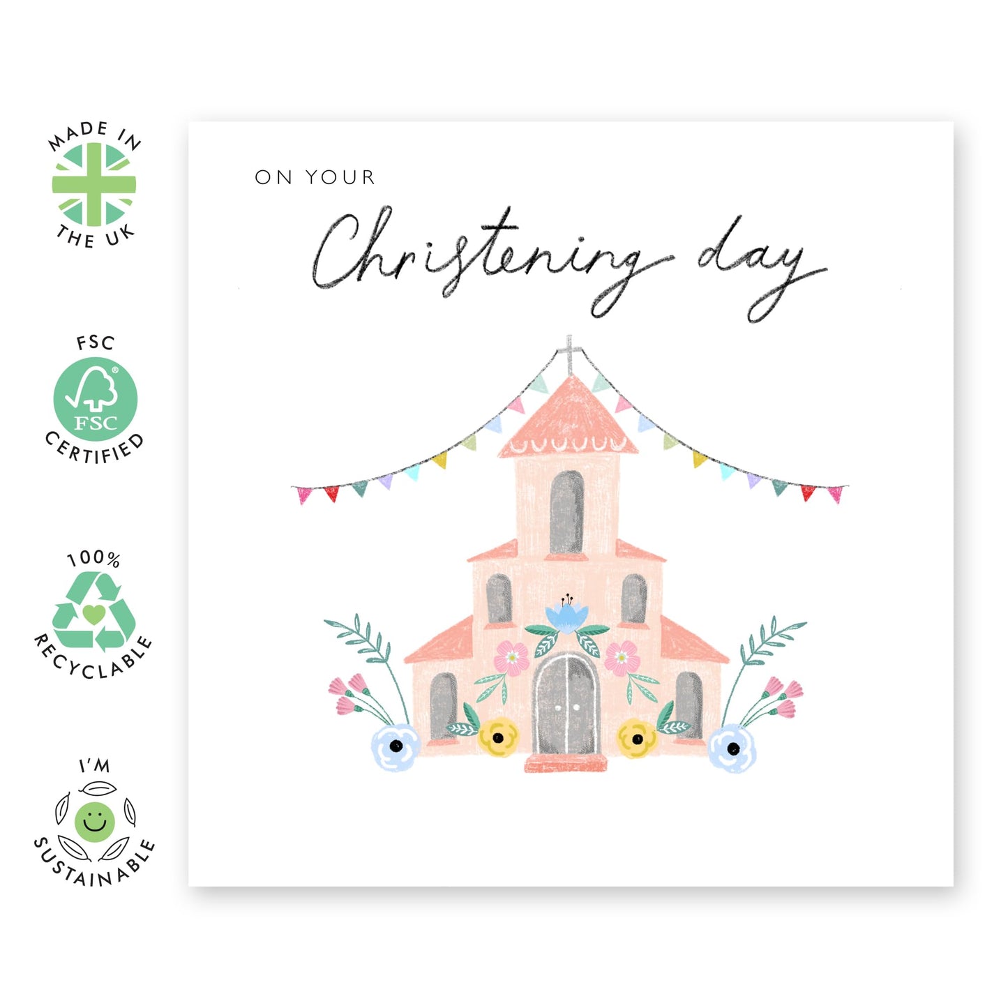 Christening Card Baby Girl - Pink On Your Christening Day Church - Dedication Day Card Baby - Baptismal Card For Niece Granddaughter - Gift From Aunt Uncle - Comes With Fun Stickers By Central 23