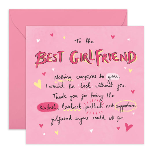 Girlfriend Birthday Cards For Women - To The Best Girlfriend Sweet Words - Wedding Anniversary Card For Couple Partner - Thank You, I Love You Gifts For Her - Comes With Cute Stickers By Central 23