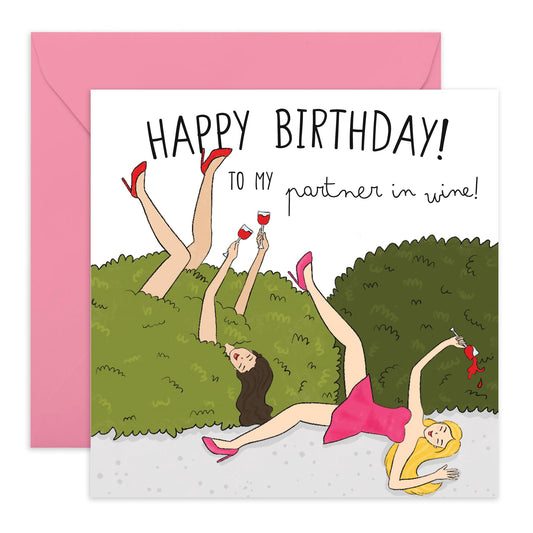 Funny Birthday Card - 'Partner In Wine Birthday' - Gifts for Best Friends, Besties, BFF,Girlfriends, Sister, Sis, Gals, Girls, Ladies - Drunk and Wild- Comes with Fun Stickers