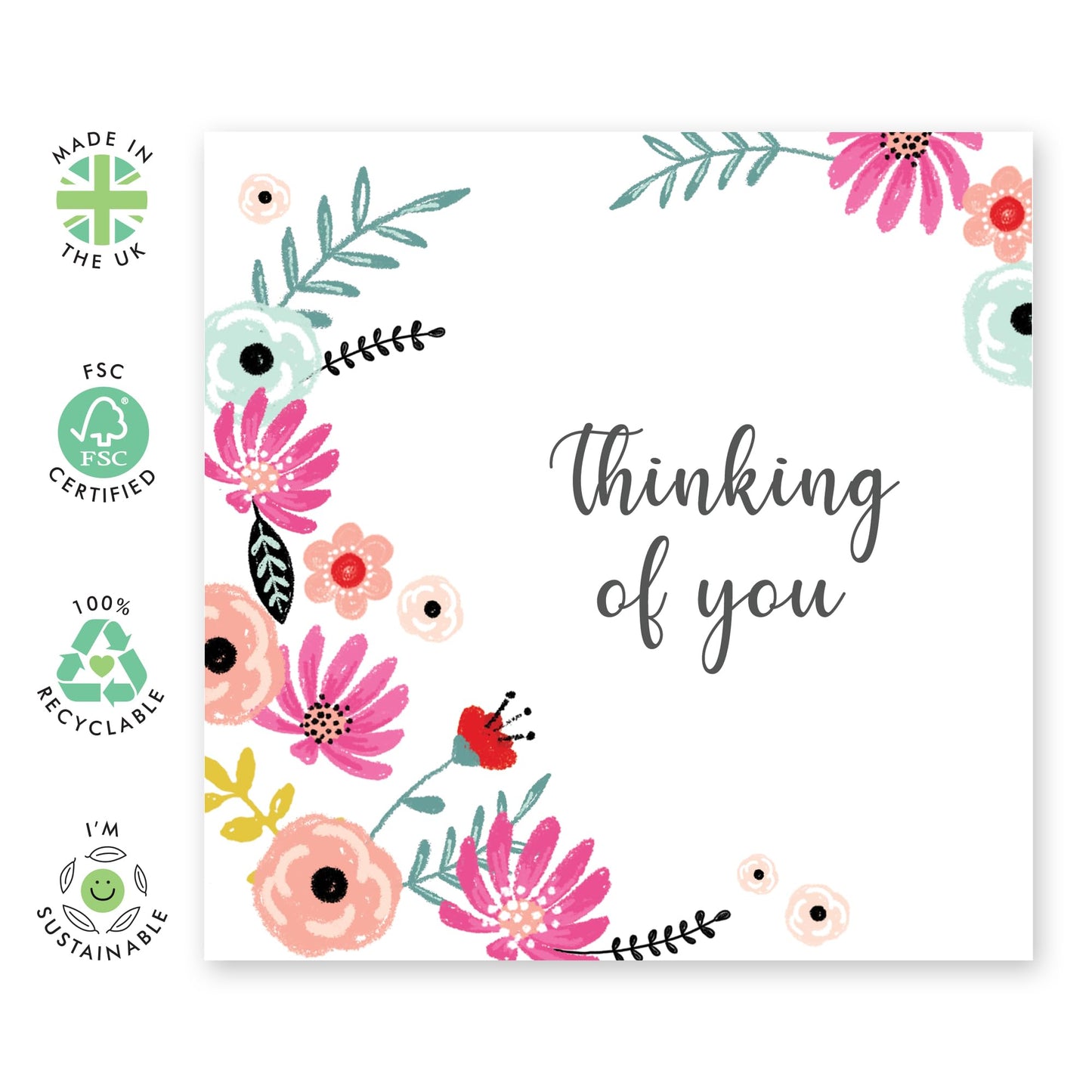 Thinking Of You Card - Floral - Heartfelt Sympathy Cards Loss Of Mum Dad Husband - Condolence, Sorry For Your Loss, Memorial Gift For Family And Friends - Comes With Stickers - By Central 23