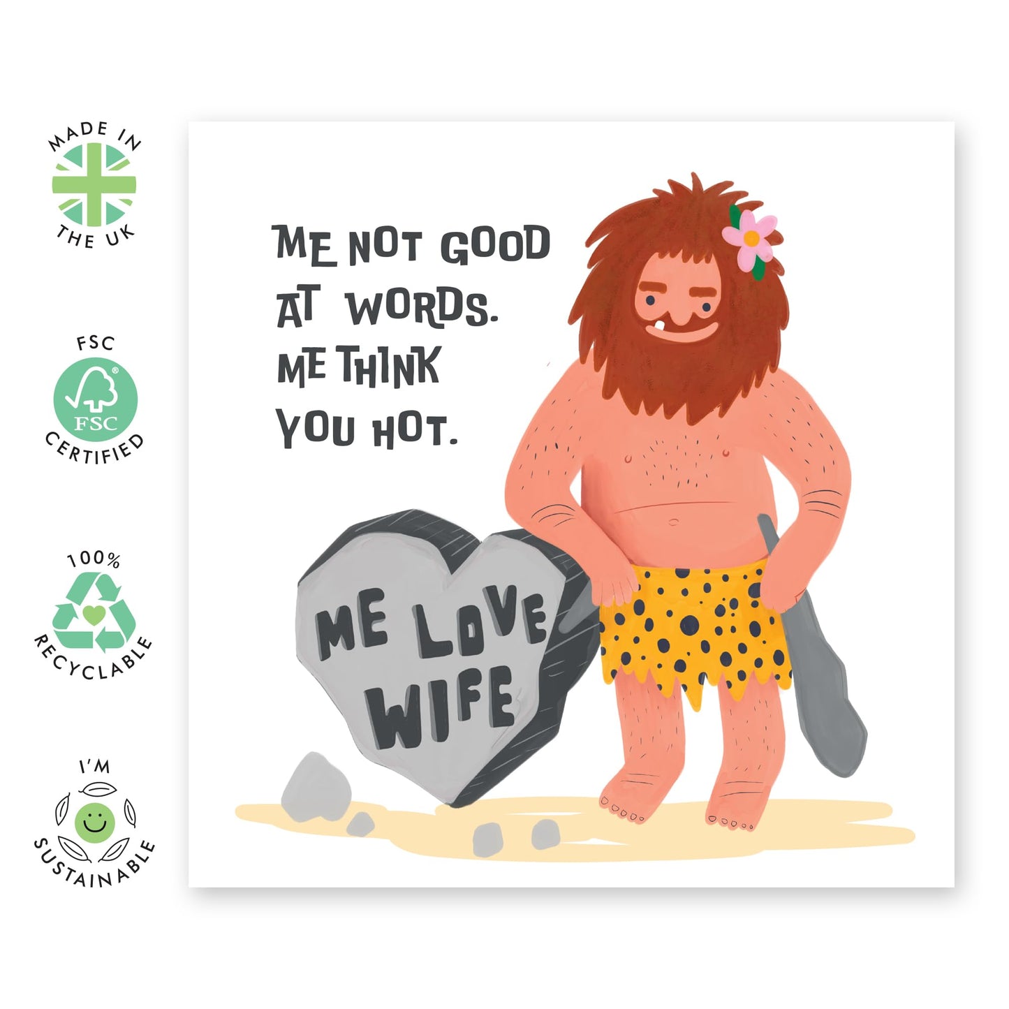 Funny Anniversary Card For Wife - Me Love Wife Caveman - Humorous Birthday Cards For Women - Anniversary Cards For Fiancee - Love Gifts For Her - Valentines Day - Comes With Stickers - By Central 23