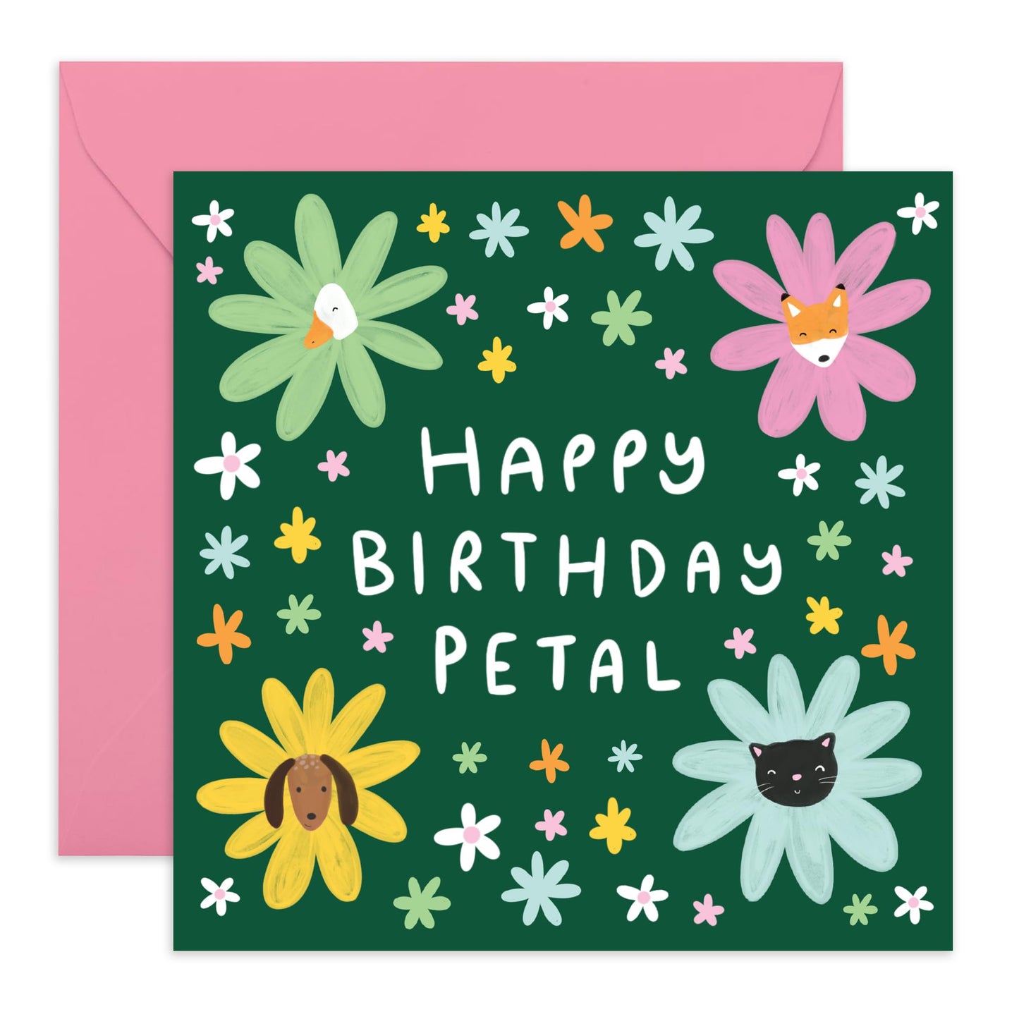 Cute Greeting Cards For Girls Boys - Happy Birthday Petals - Cats Dogs Fix Duck Flowers - Floral Birthday Card For Him Her - Comes With Fun Stickers By Central 23