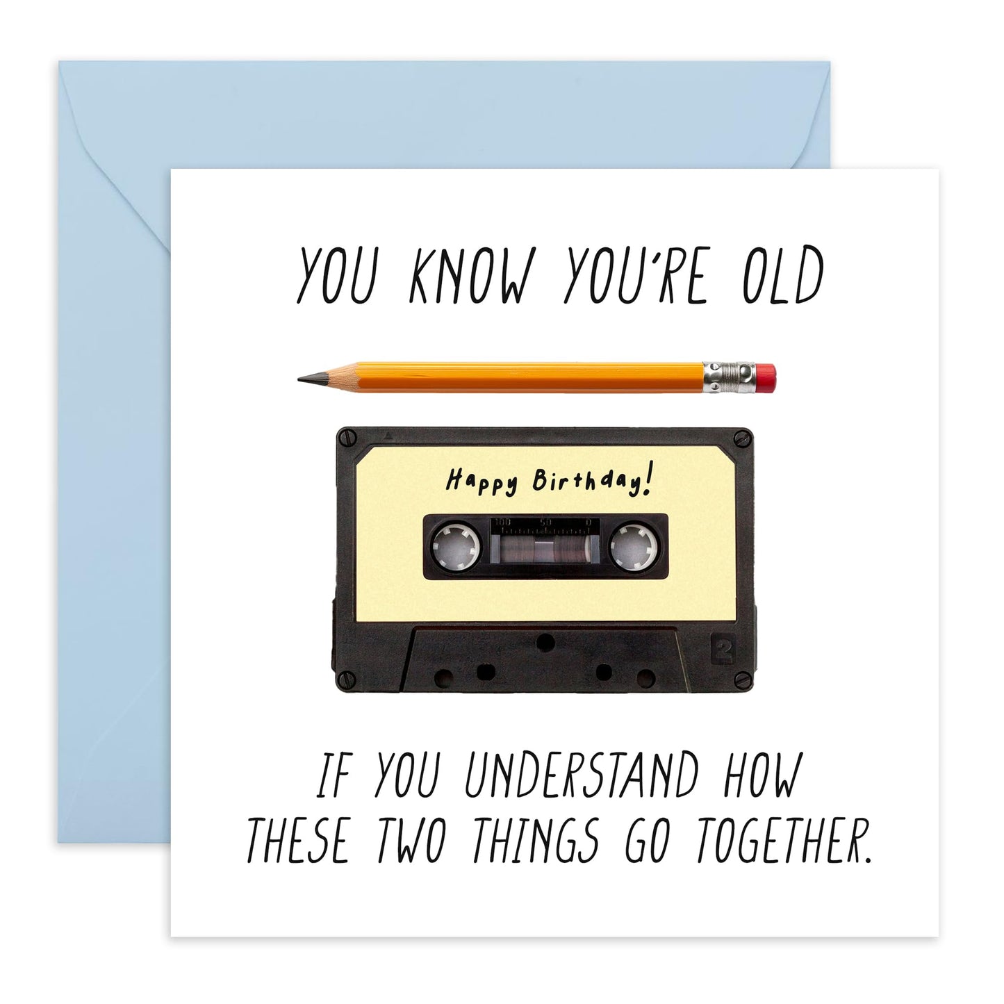 Greeting Card - 'CASSETTE AND PENCIL' - Perfect for Nostalgia Lovers - Ideal for Celebrating Milestones or Just Saying Hi - Adds a Retro Touch to Any Occasion - Comes With Stickers By Central 23