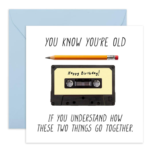 Greeting Card - 'CASSETTE AND PENCIL' - Perfect for Nostalgia Lovers - Ideal for Celebrating Milestones or Just Saying Hi - Adds a Retro Touch to Any Occasion - Comes With Stickers By Central 23