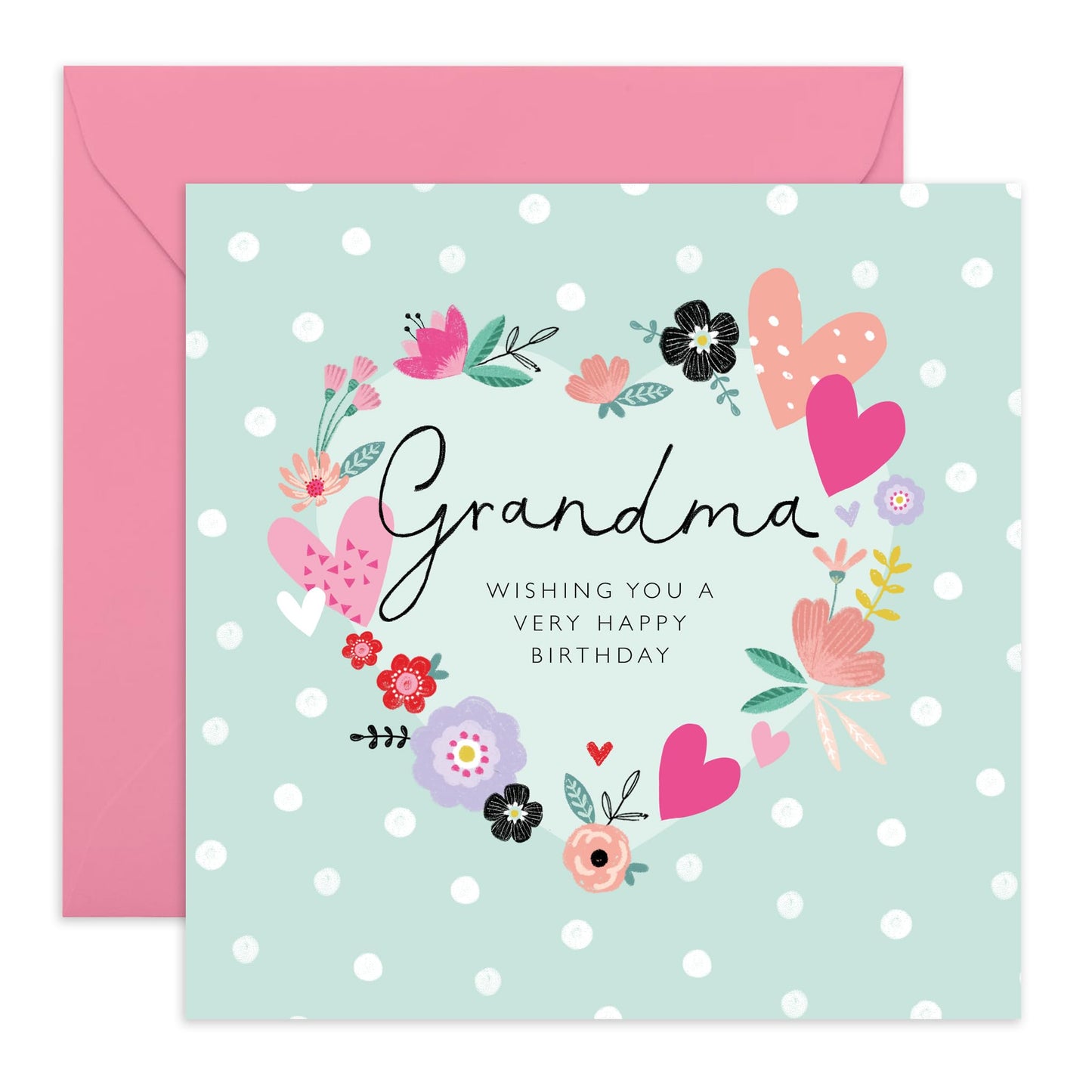 Happy Birthday Grandma Card - Sweet Heartfelt Greeting Cards For Grandmother - Sage Flowers Polka Dots - Nana Birthday Card - Grandma Gifts For Women - Comes With Stickers By Central 23