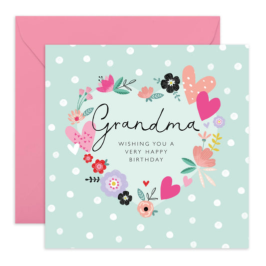Happy Birthday Grandma Card - Sweet Heartfelt Greeting Cards For Grandmother - Sage Flowers Polka Dots - Nana Birthday Card - Grandma Gifts For Women - Comes With Stickers By Central 23
