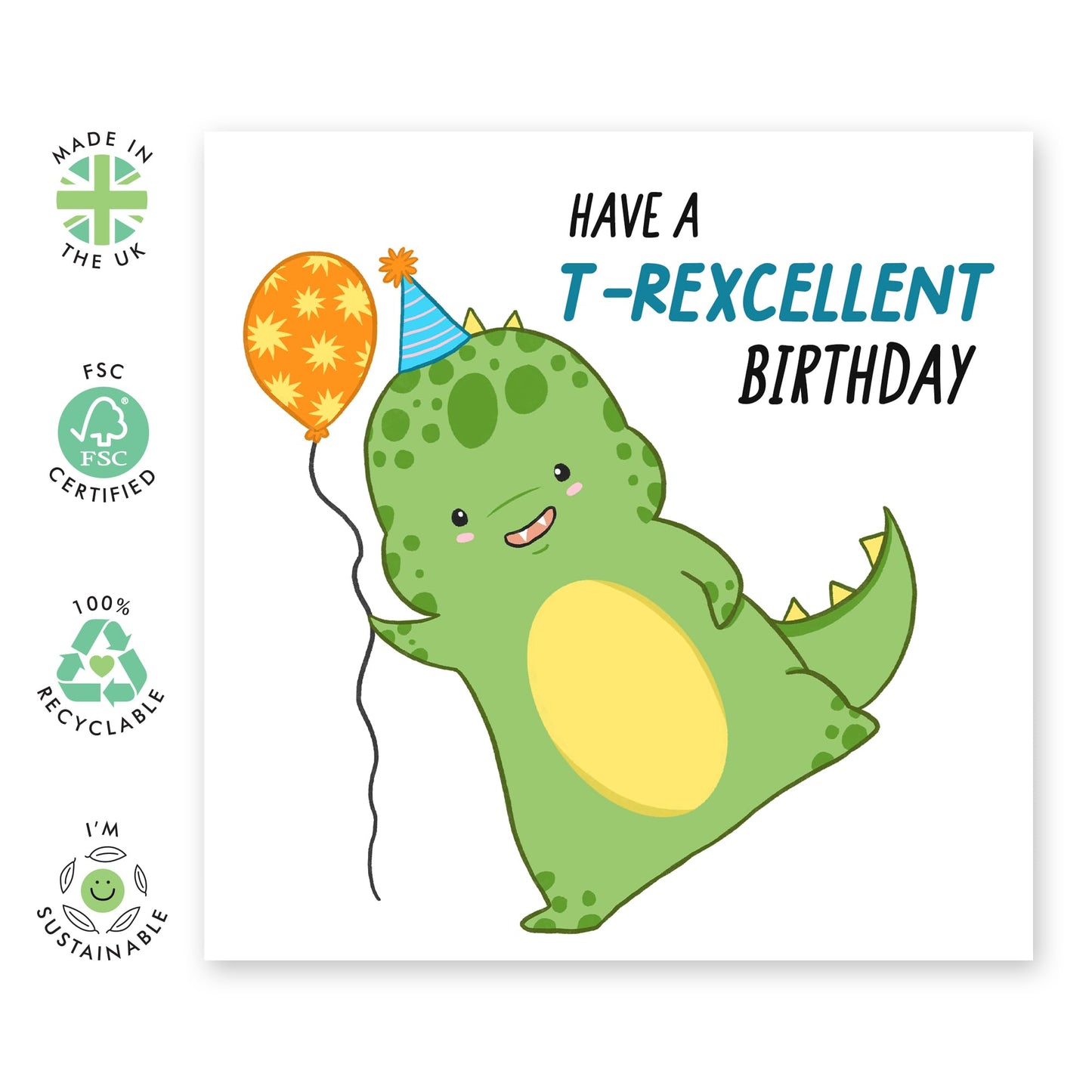 Boy Birthday Card - T-rexcellent Birthday - Cute T-REX Dinosaur - Happy Birthday Greeting Cards For Boys - Gifts For Son Grandson Nephew - Comes With Fun Stickers By Central 23