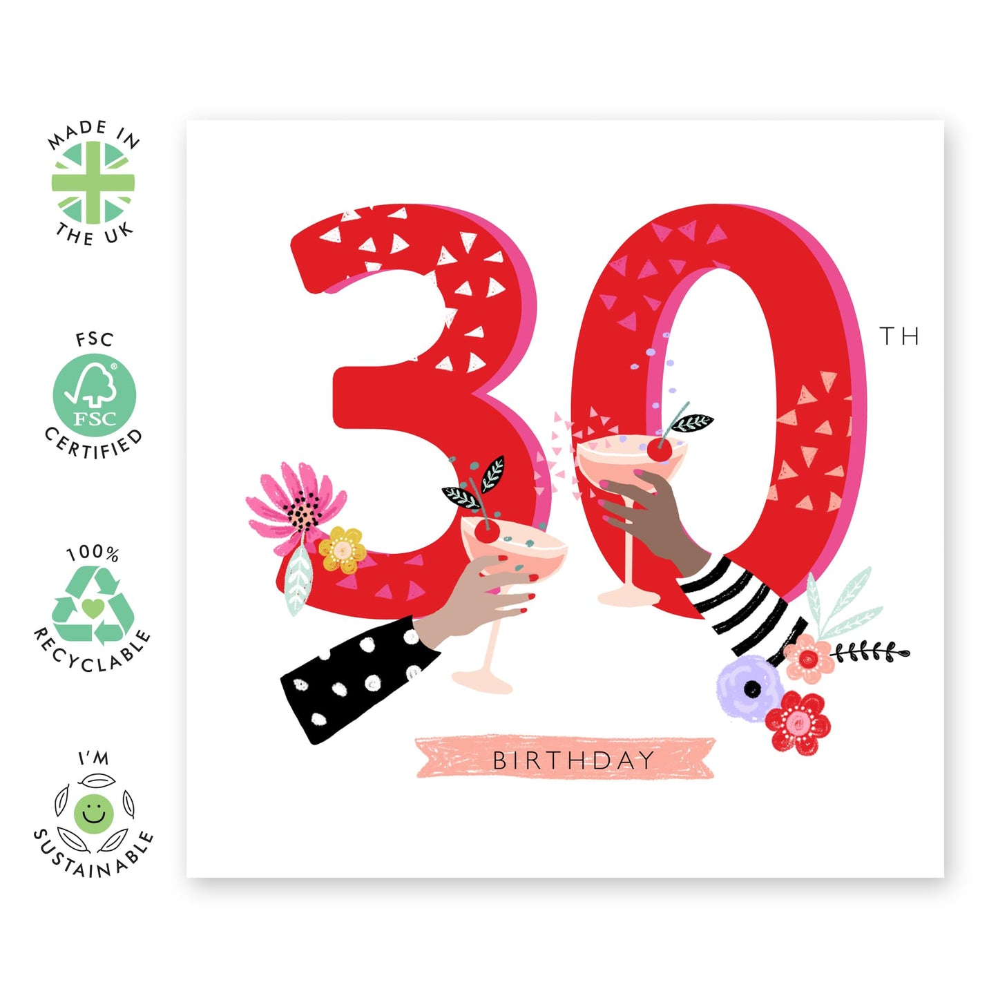 30th Birthday Card For Women - 30th Prosecco Birthday - Wife Mum Mummy Sister - Birthday Card - Bday Card - Happy Thirtieth Birthday Greeting Card Female Friends - Comes With Stickers By Central 23