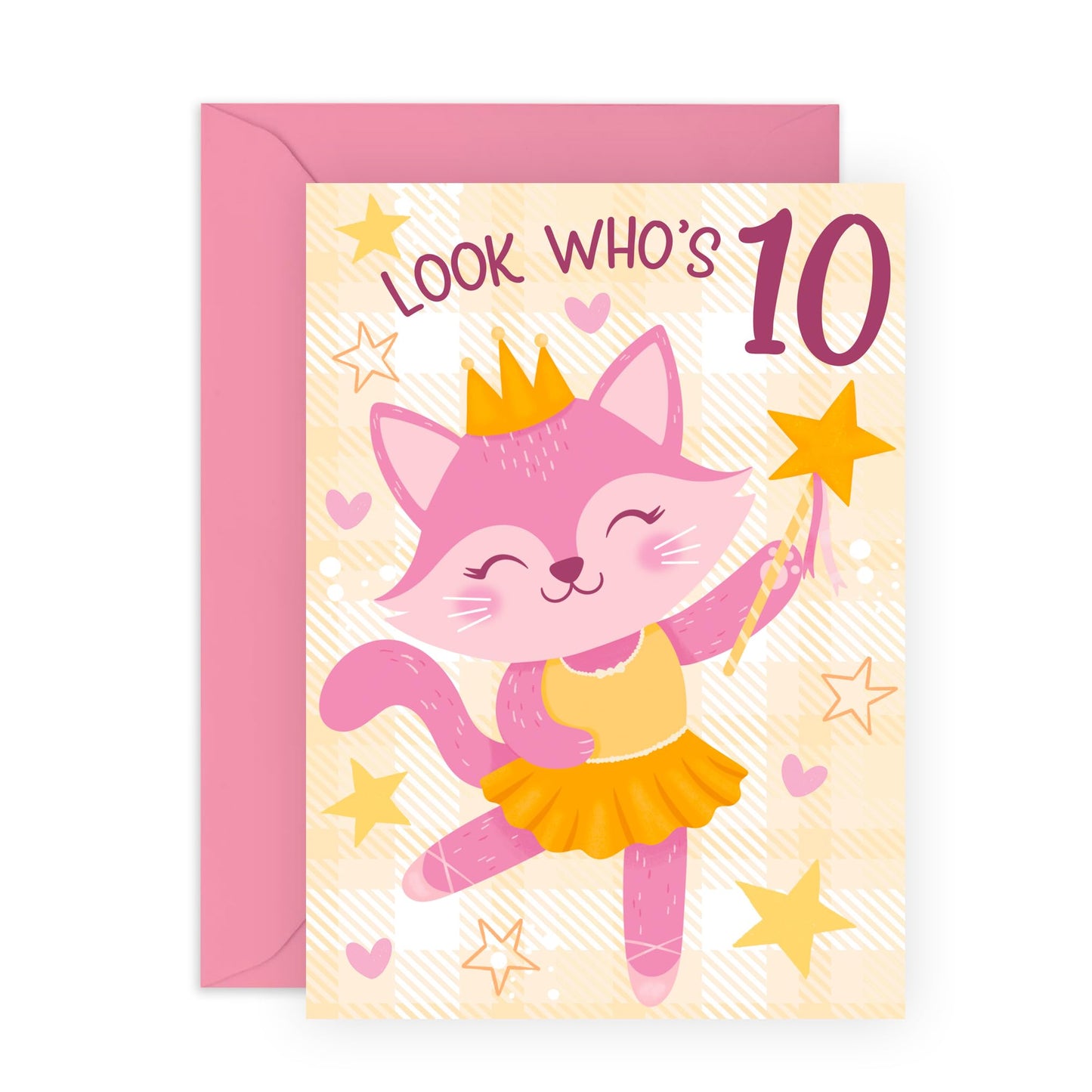 Birthday Cards For Daughter - Ballet Cat 10 - Happy 10th Birthday Card Niece - Cousin Birthday Card Female - Ten Years Old Girl Birthday Card Children Kids - Comes With Stickers - By Central 23