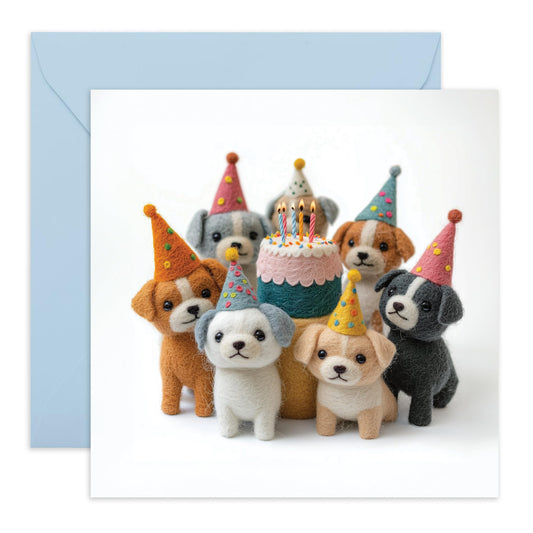 Adorable Birthday Card Dogs - 'Felt Birthday Dogs' - Gifts for Bestie, Workmates, Coworkers, Colleagues, Fur Dad, Mum, Best Friend, Mate, BFF & Family - Bday Cake - Comes with Fun Stickers