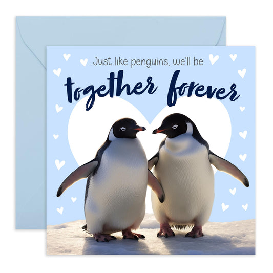 Valentines Day Card Girlfriend Boyfriend - We'll Be Together Forever Penguins - Anniversary Card Couple - Greeting Cards Fiance - Husband Wife - Greeting Cards - Comes With Fun Stickers By Central 23